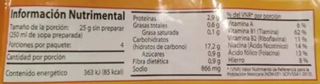 Sopa estrellitas con tomate y sabor pollo nutrition facts table