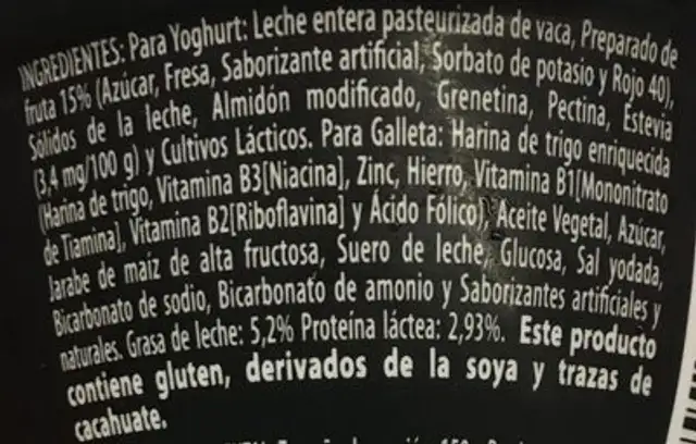 Lala Delicias Sabor Pay de Fresa ingredients label