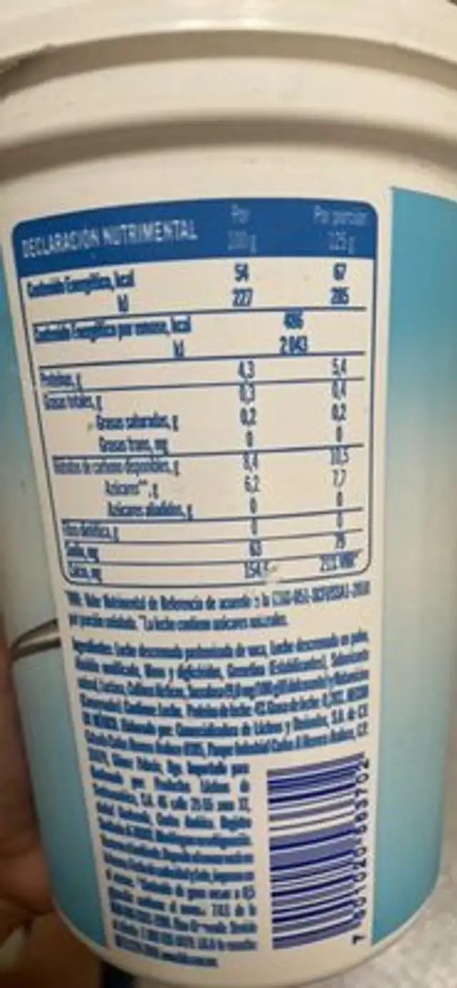 Yoghurt Natural Endulzado Zero nutrition facts table