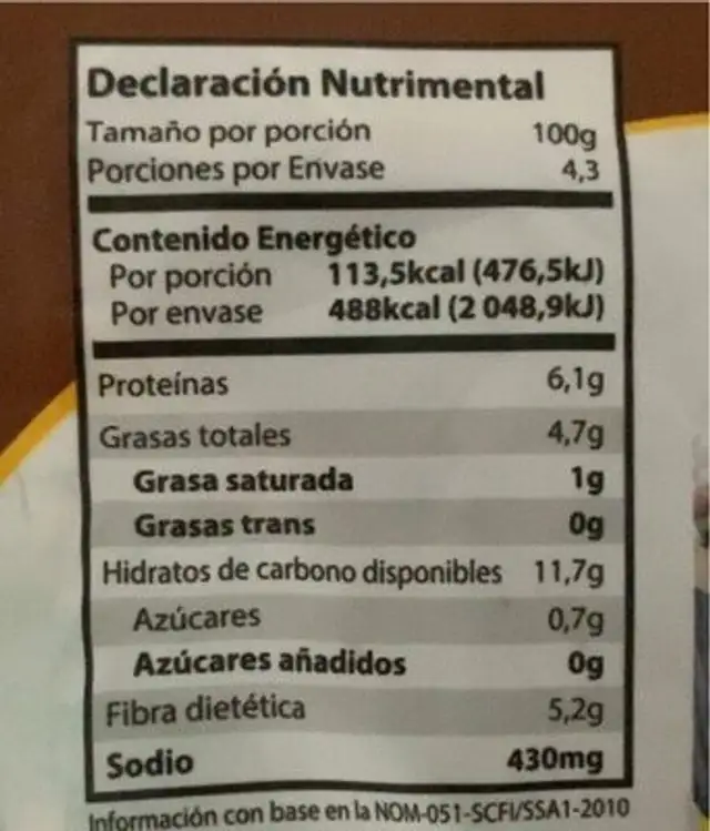 Refried Beans nutrition facts table