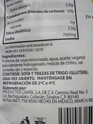 Chilorio De Soya ingredients label