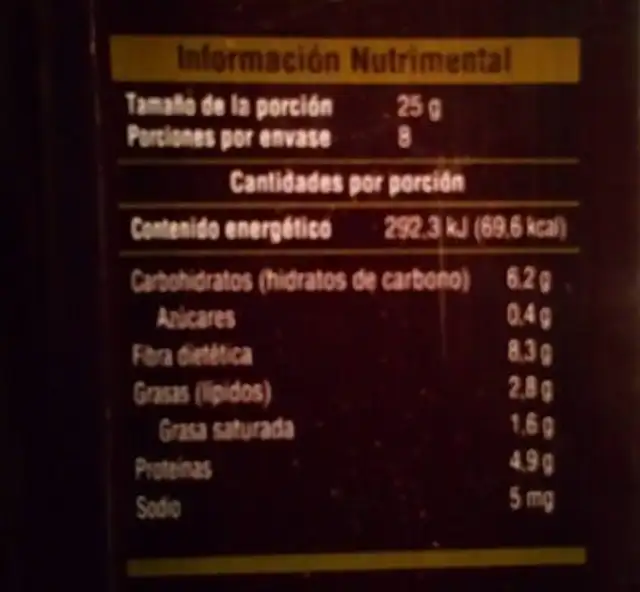 COCOA 100% NATURAL nutrition facts table