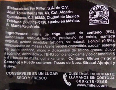 Rye bread ingredients label