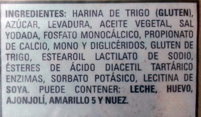 Pan artesano ingredients label