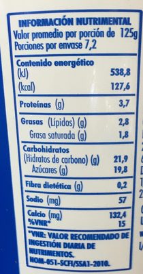 Danone con durazno nutrition facts table