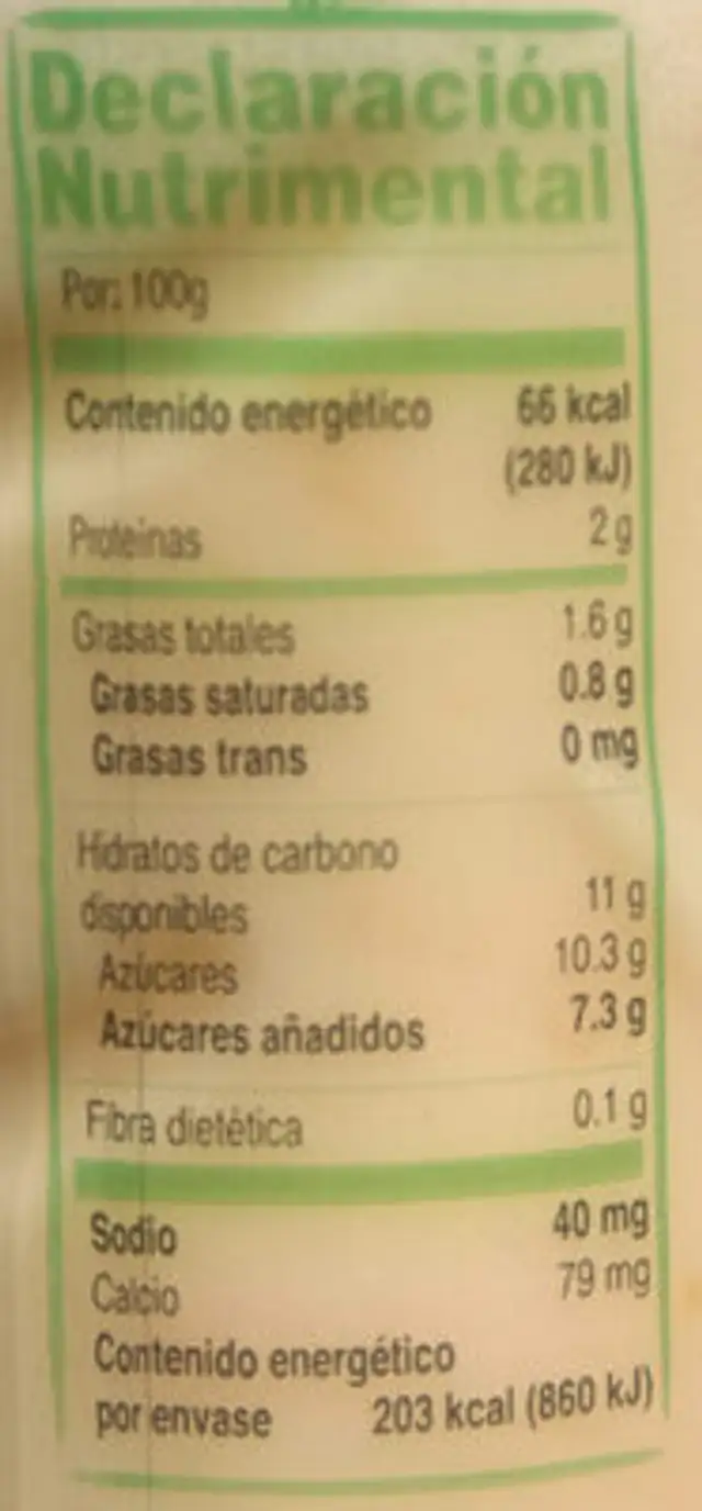 Disfruta Mango nutrition facts table