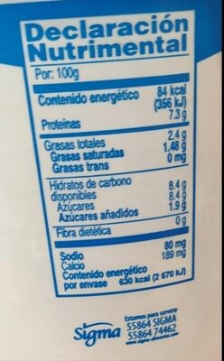 Yoghurt sabor natural estilo griego nutrition facts table
