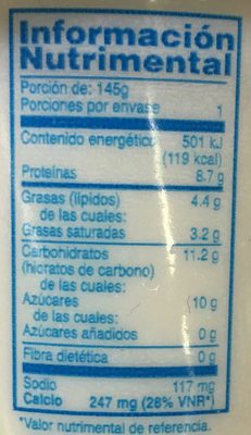 Yoplait Griego sabor coco nutrition facts table