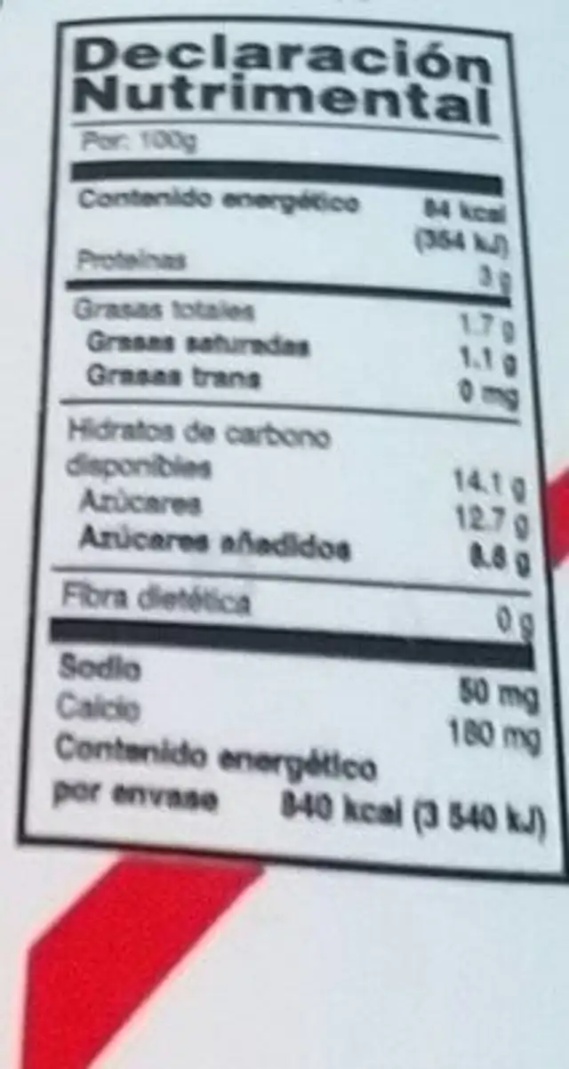 Yogurt con fruta natural tropical nutrition facts table