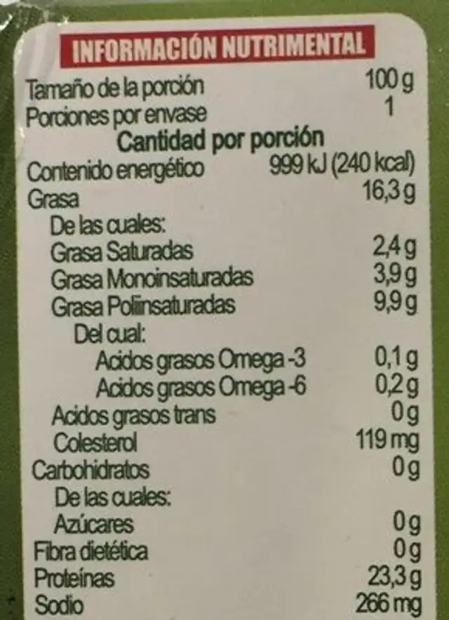 Lomo de atún  aleta amarilla solido en aceite nutrition facts table