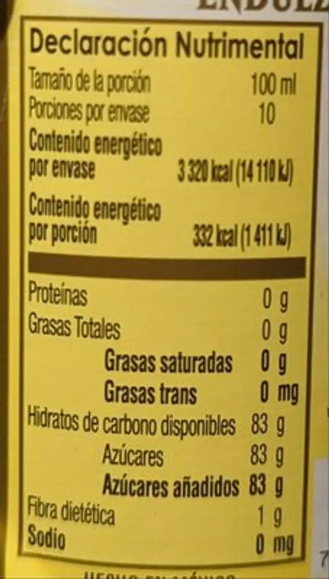 Madrileña jarabe natural endulzante nutrition facts table