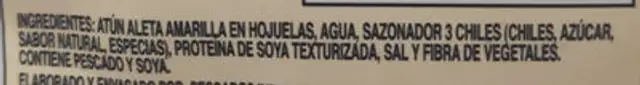Atún Aleta Amarilla en salsa 3 chiles ingredients label