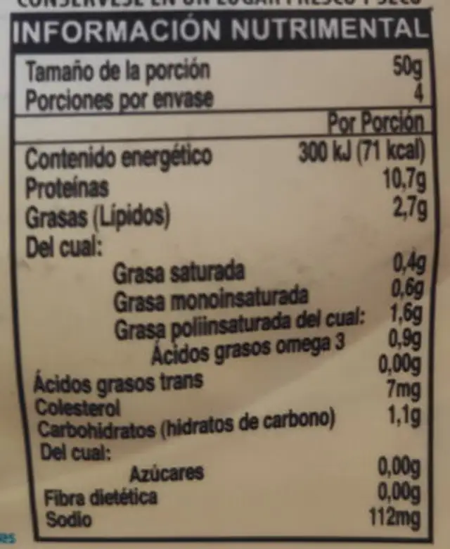 Atún Aleta Amarilla en salsa 3 chiles nutrition facts table