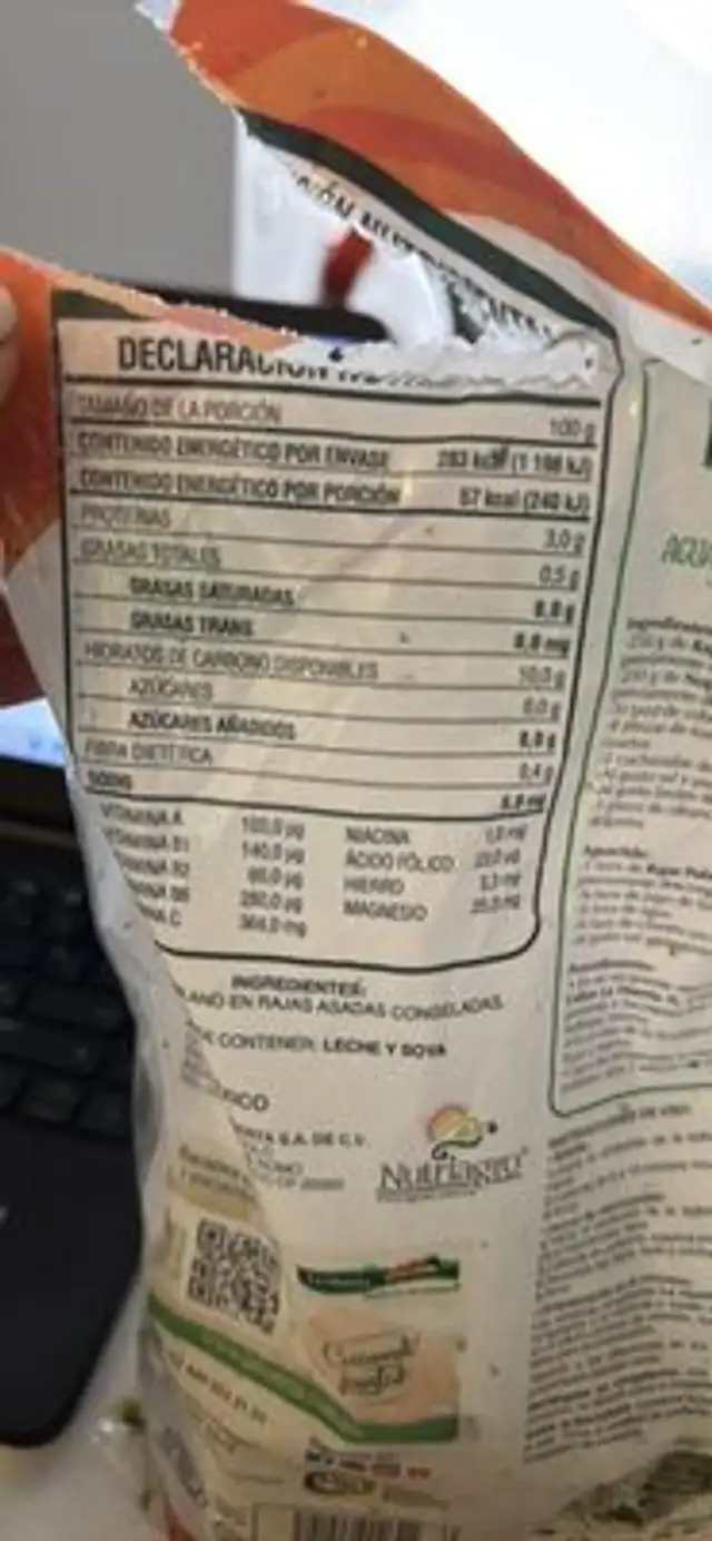 Rajas Poblanas nutrition facts table