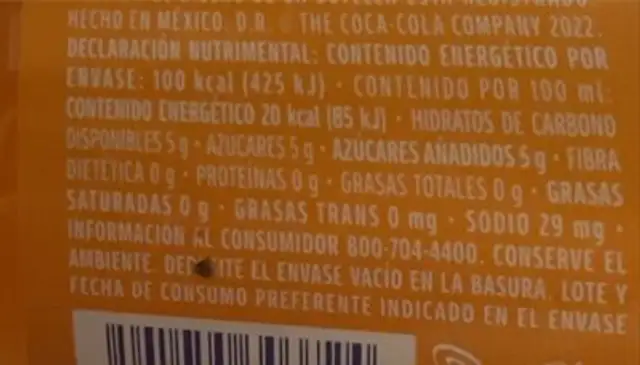 Fanta Sabor Naranja nutrition facts table