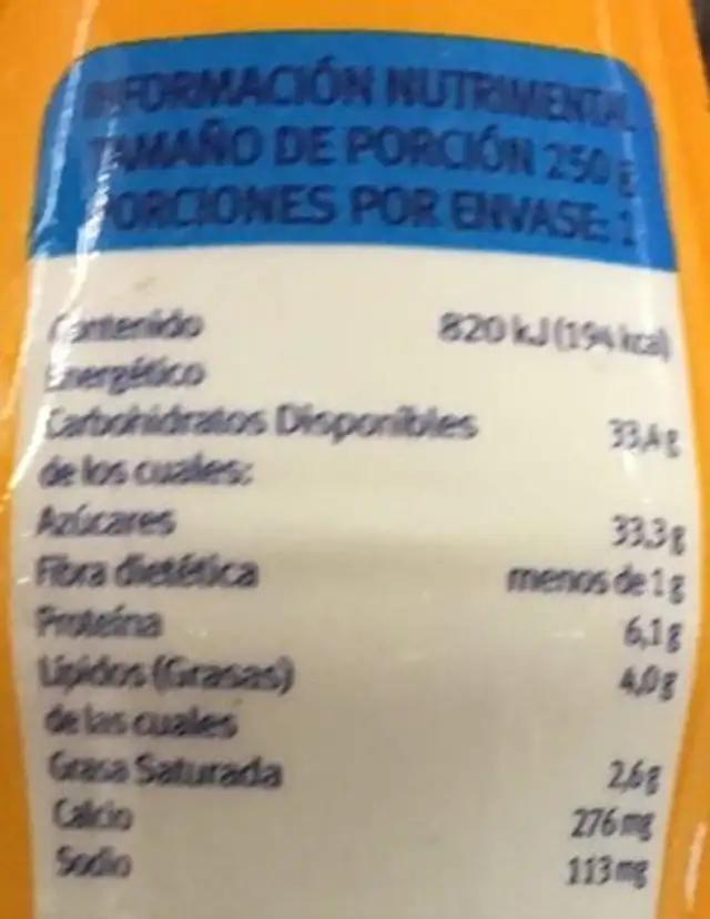 Alpura, Yoghurt para beber con mango nutrition facts table