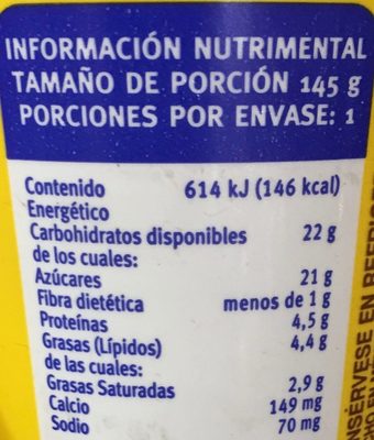 Alpura Yoghurt con Piña-Coco nutrition facts table