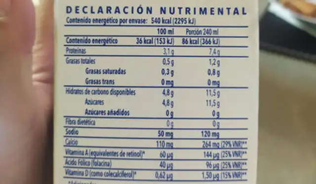 leche deslactosada light nutrition facts table