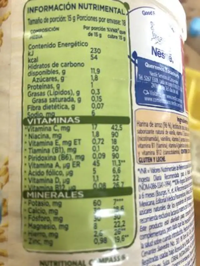 Arroz nutrition facts table