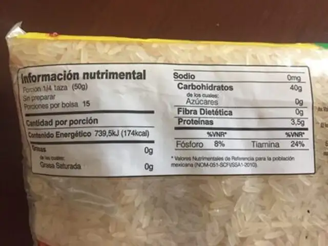 Arroz Precocido nutrition facts table