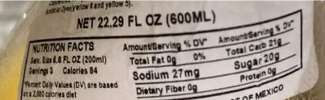 Peñafiel nutrition facts table