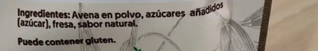 avena en polvo sabor fresa ingredients label