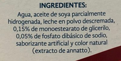 Crema para café ingredients label