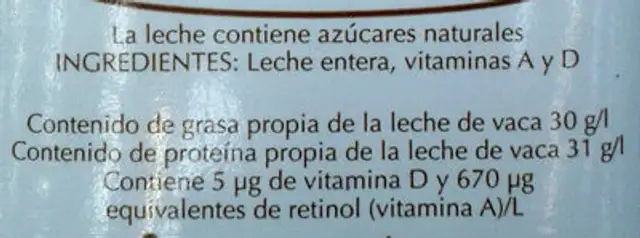 Leche San Marcos ingredients label