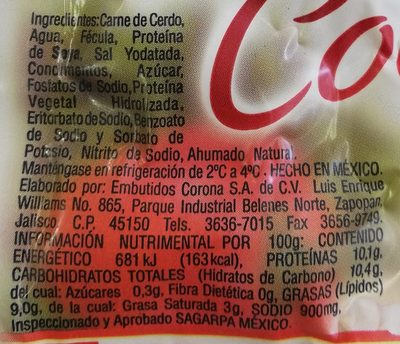 Corona Salchichas cocktail ingredients label