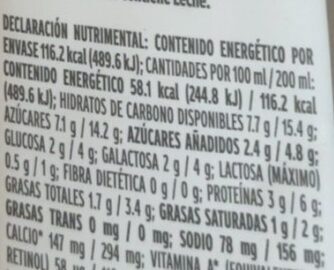 Leche vanilla nutrition facts table