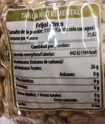 FRIJOL PINTO nutrition facts table