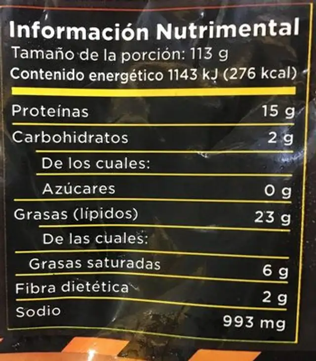 Carne para hamburguesa sirloin Griller´s nutrition facts table