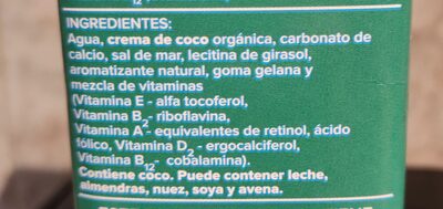 Lait coco ingredients label