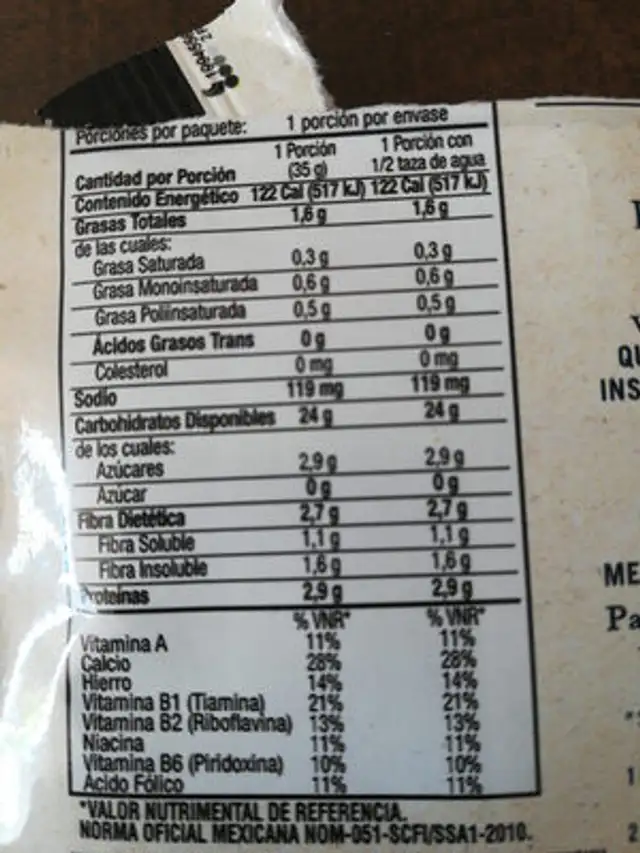 instante quaker manzana canela nutrition facts table