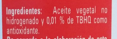 Aceite vegetal comestible ingredients label