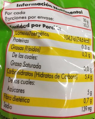 SALSA CATSUP nutrition facts table