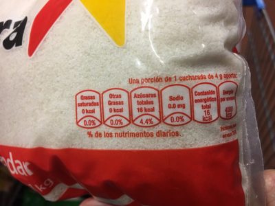 AZUCAR ESTANDAR nutrition facts table