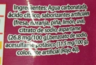 Refresco Tutti Fruti ingredients label
