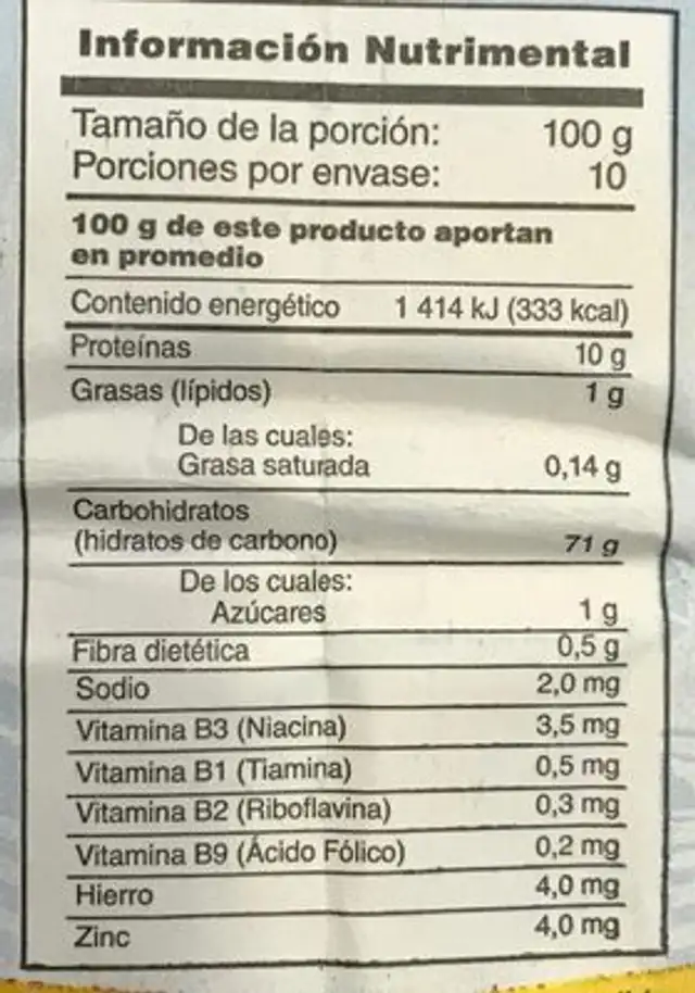 Harina de trigo nutrition facts table