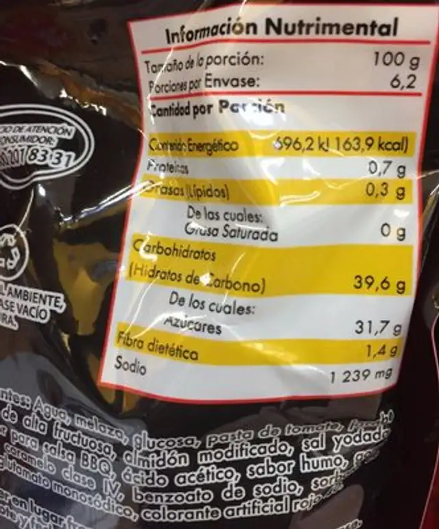 SALSA BARBECUE nutrition facts table