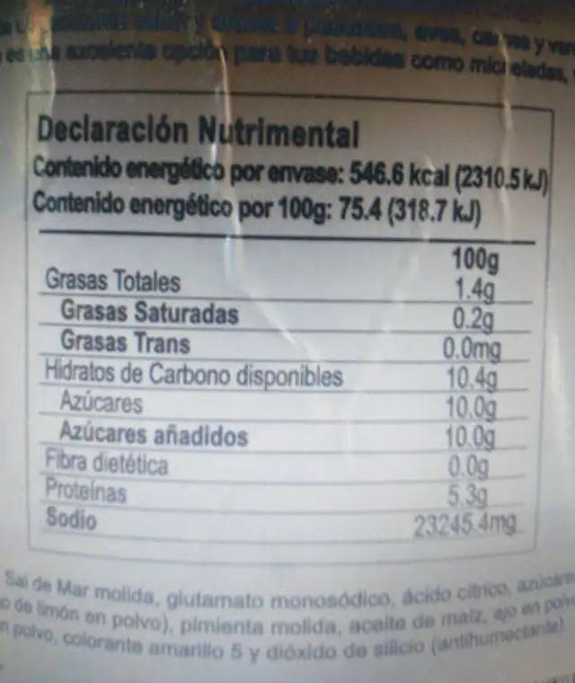 sasonador pimienta con limón nutrition facts table