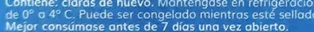 Claras De Huevo Líquidas pasteurizadas ingredients label