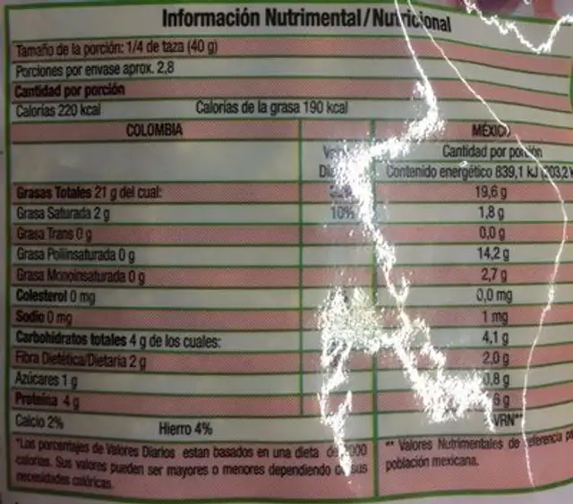 NUEZ DE CASTILLA SELECCIONADA nutrition facts table