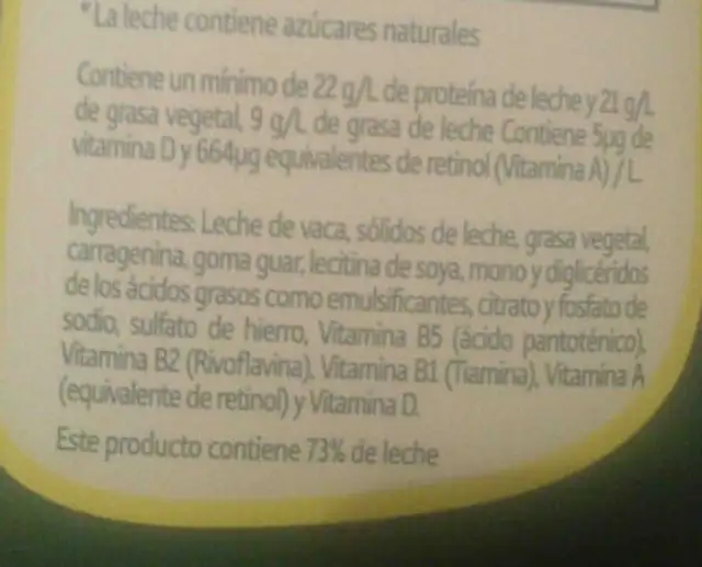 Producto Lácteo Combinado ingredients label