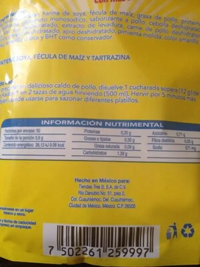 Unknown nutrition facts table