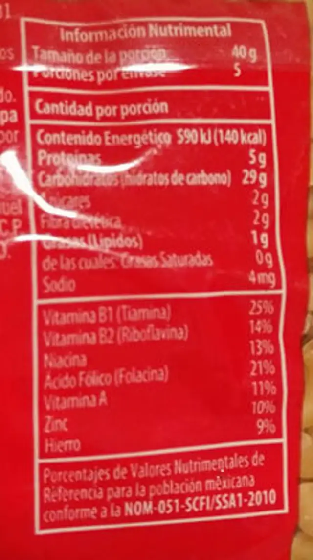 Tradicional codo Z nutrition facts table