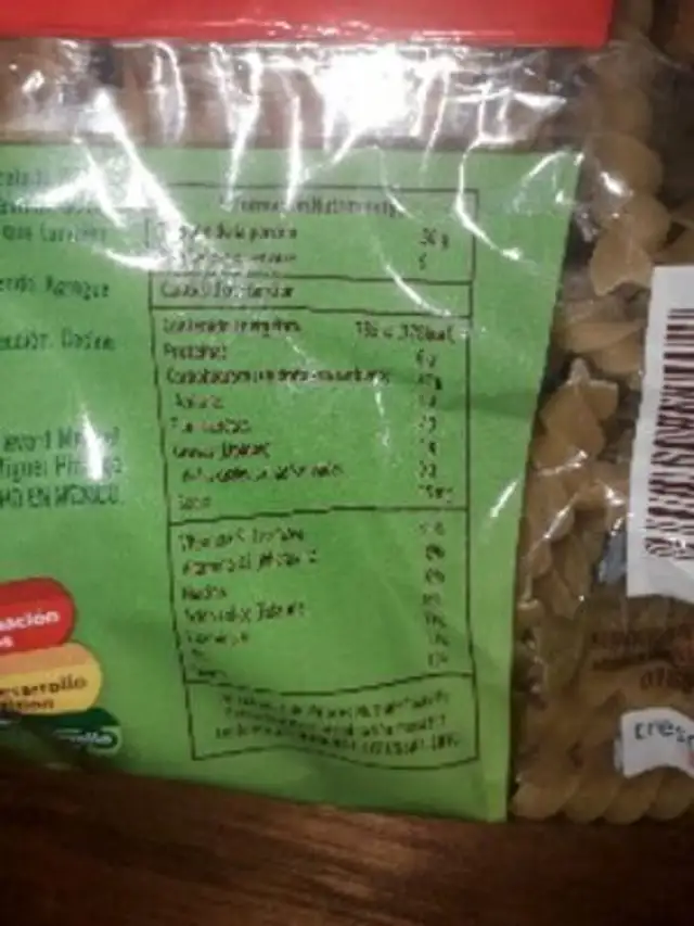 Fusilli vegetales nutrition facts table
