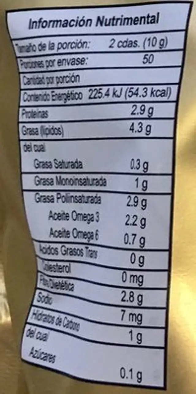 LINAZA CANADIENSE nutrition facts table
