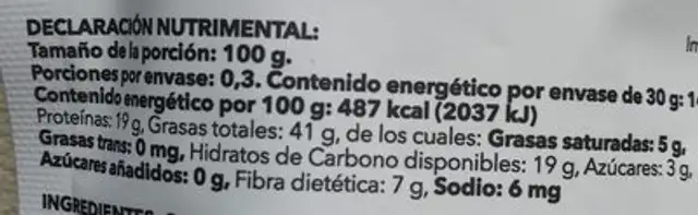 Cacahuate garapiñado sin azucar añadida nutrition facts table