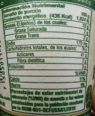 Café capuccino clásico nutrition facts table